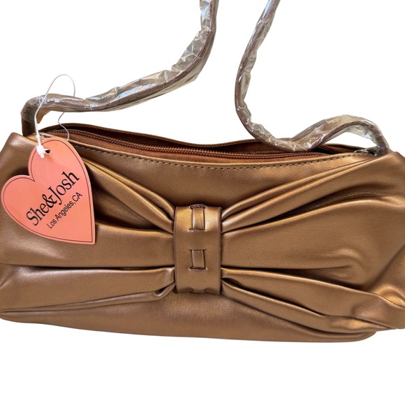 NWT She And Josh Bow Shoulder Bag Bronze Clutch Evening Wedding Elegant Purse - Picture 5 of 7